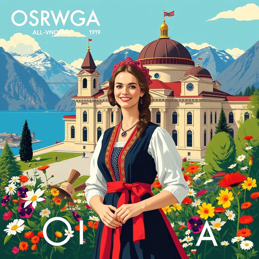 Oslo Opera House in Vintage Travel Poster Style