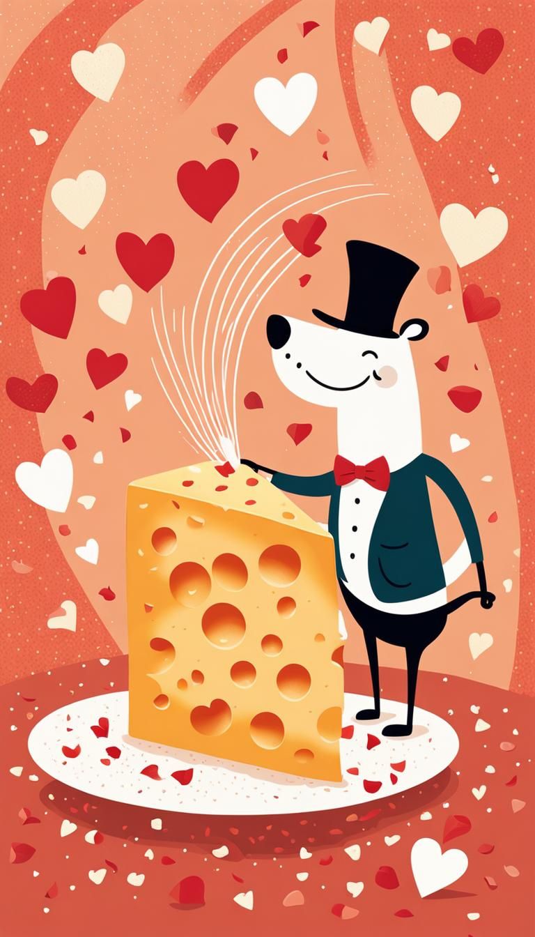 Whimsical Cheese Grater Illustration with Hearts