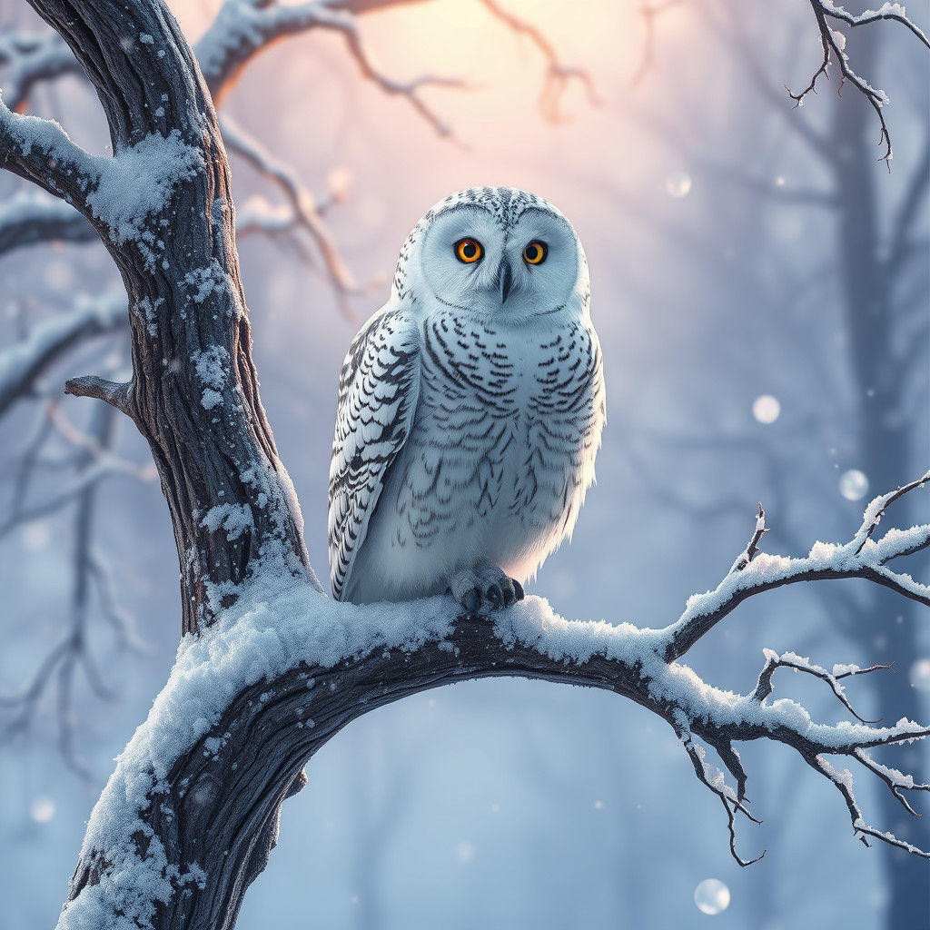 Snow Owl in Winter Wonderland, Matte Painting