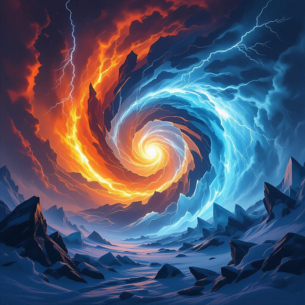 Epic Collision of Fire and Ice Digital Painting