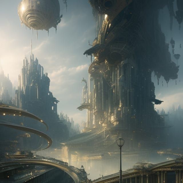 Futuristic City with Floating Garden Portrait