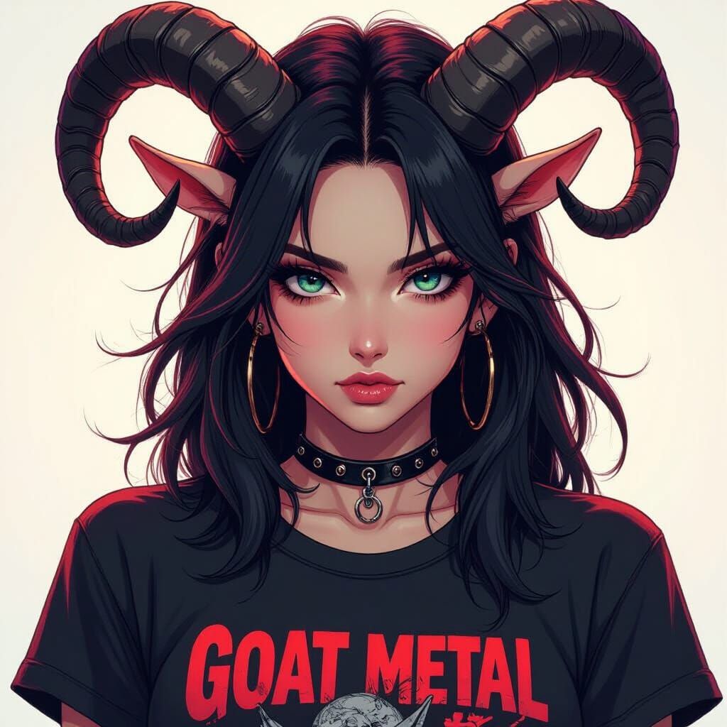 Anime Woman with Goat Horns in Dynamic Backlight