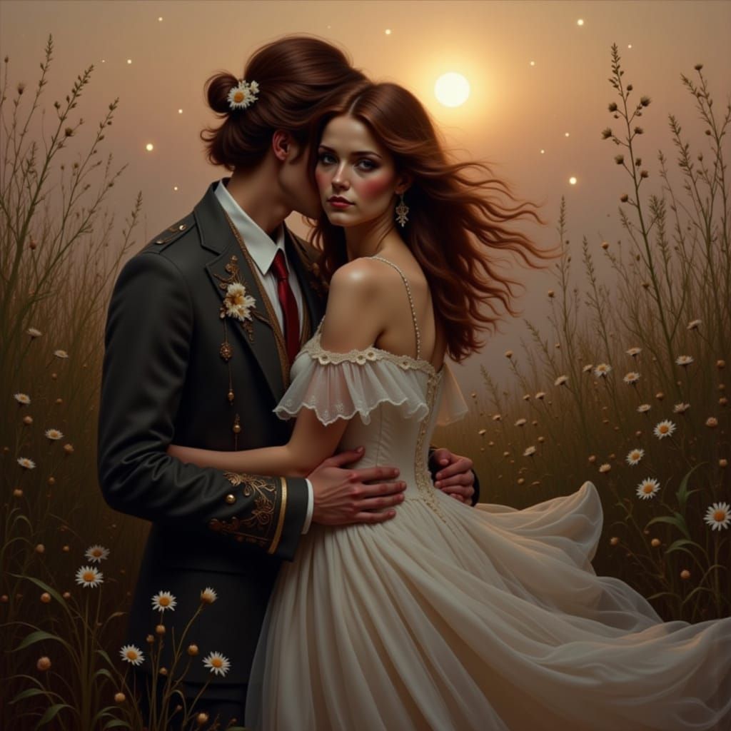 Ethereal Woman on Moonlit Cliff Amidst Stars