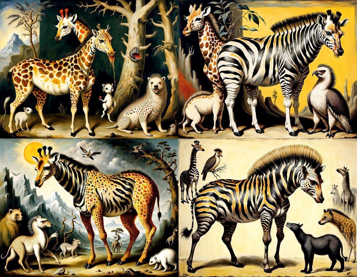 Grotesque Japanese Hybrid Beast in Lush, Surreal Landscape