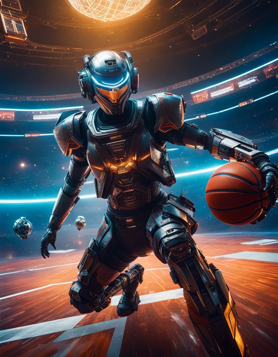 Cyberpunk Robot Basketball Player in Space Poster Art
