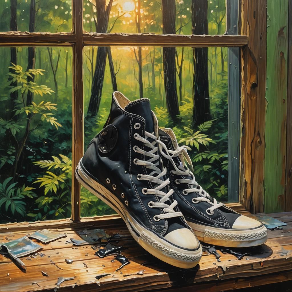 Expressionist Oil Painting: Worn Shoe by Window