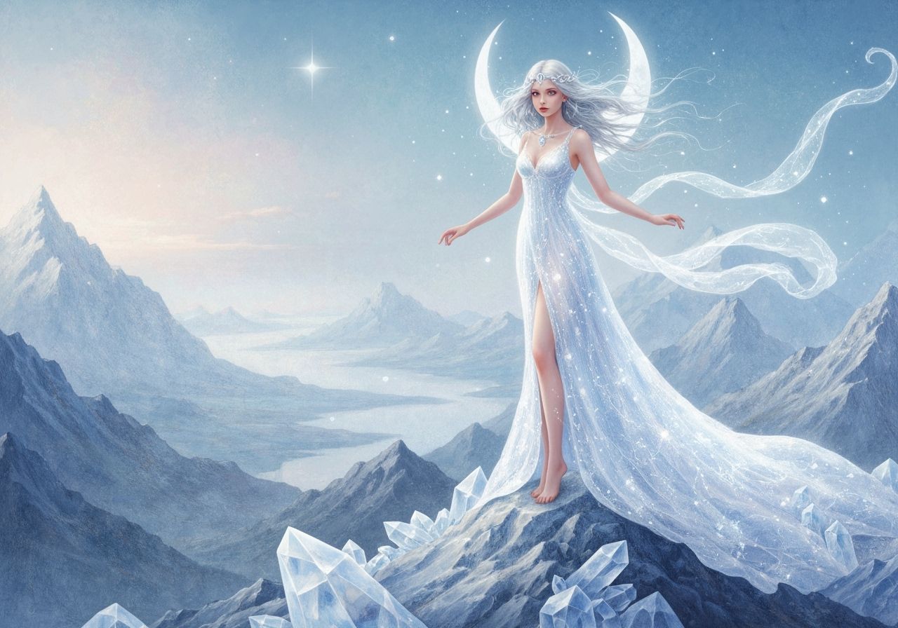 Ethereal Moon Girl Over Fantasy Landscape