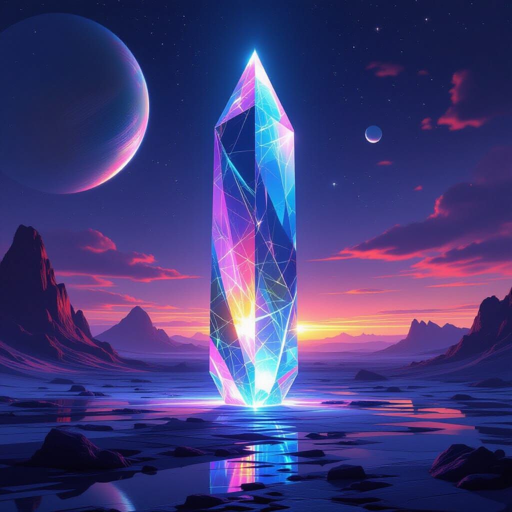 Glass Prism on Alien Planet in Neon Style