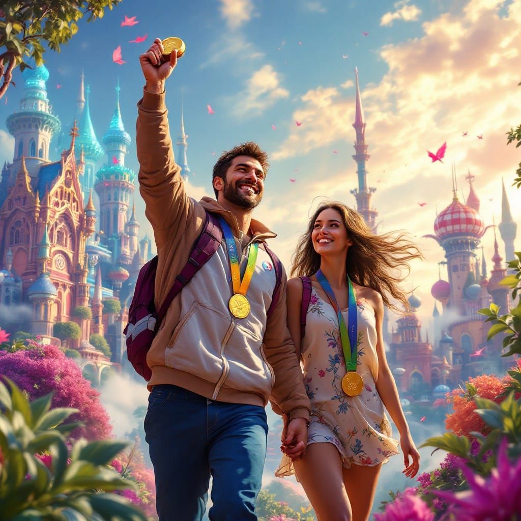 Olympic Gold Medalist Celebrates in Dreamlike Cityscape