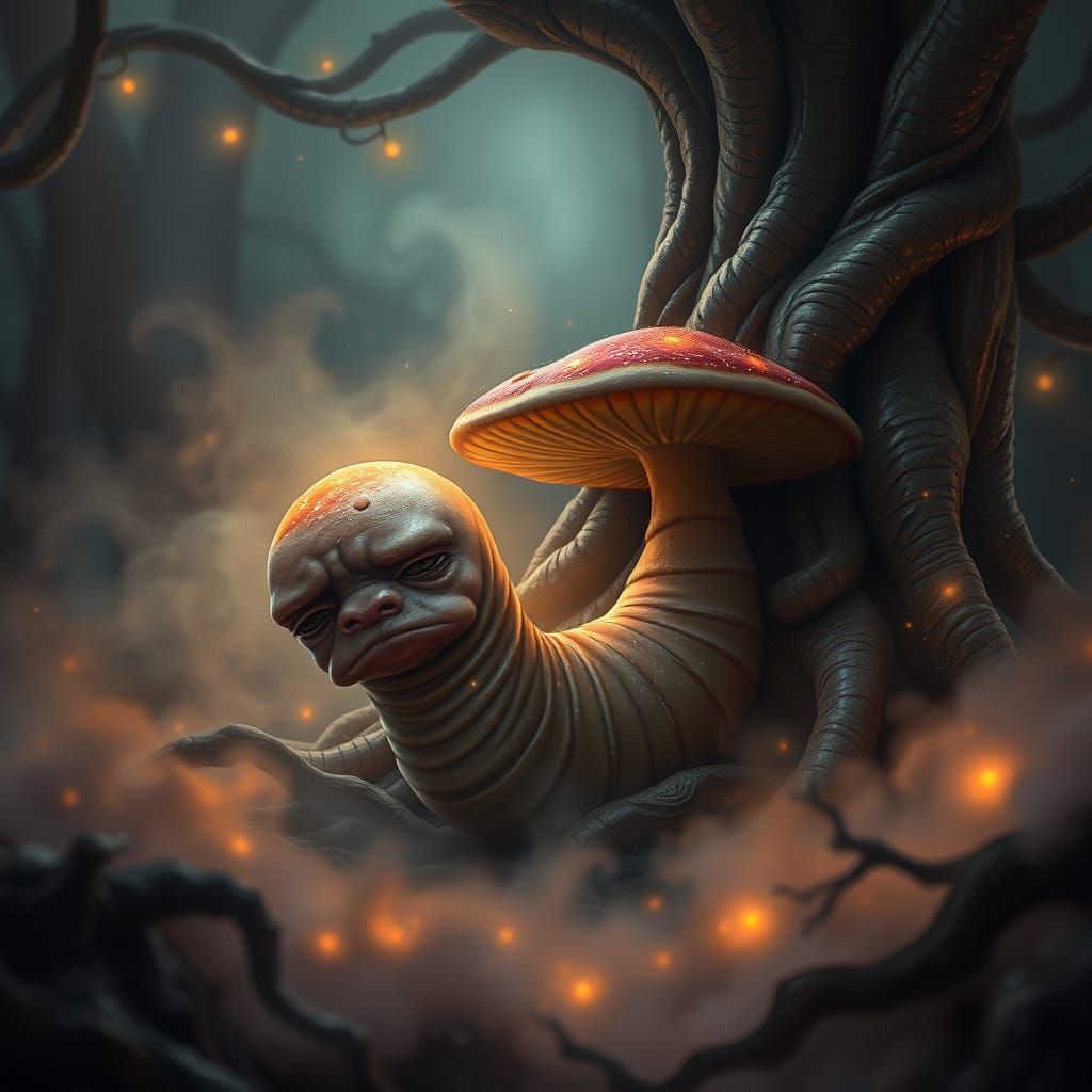 Ethereal Worm in Dreamlike Landscape