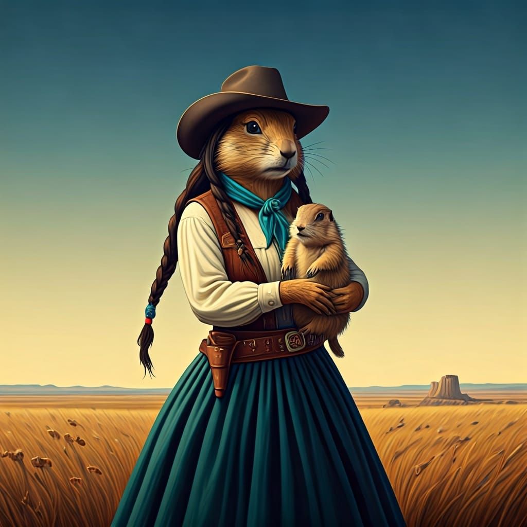 Prairie Dog Mother and Child: Manifest Destiny Illustration