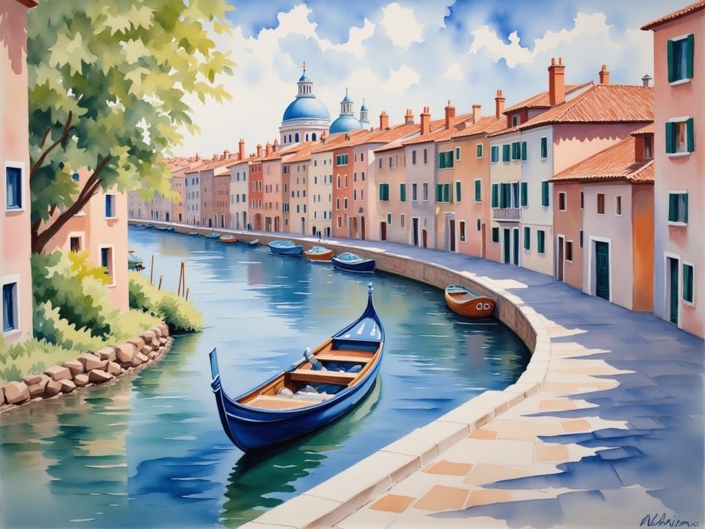 Venice Canals Impressionist Masterpiece in Gouache Style