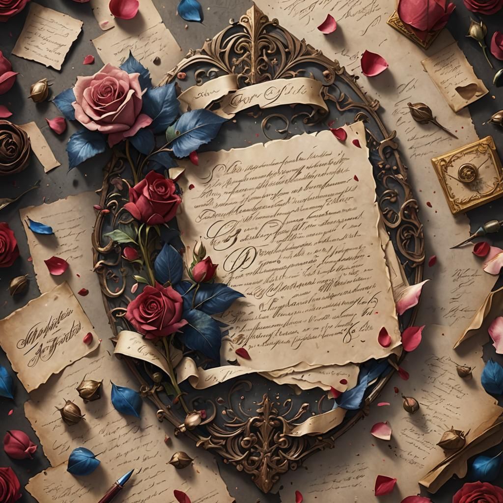 Calligraphic Love Letter with Rose Petals