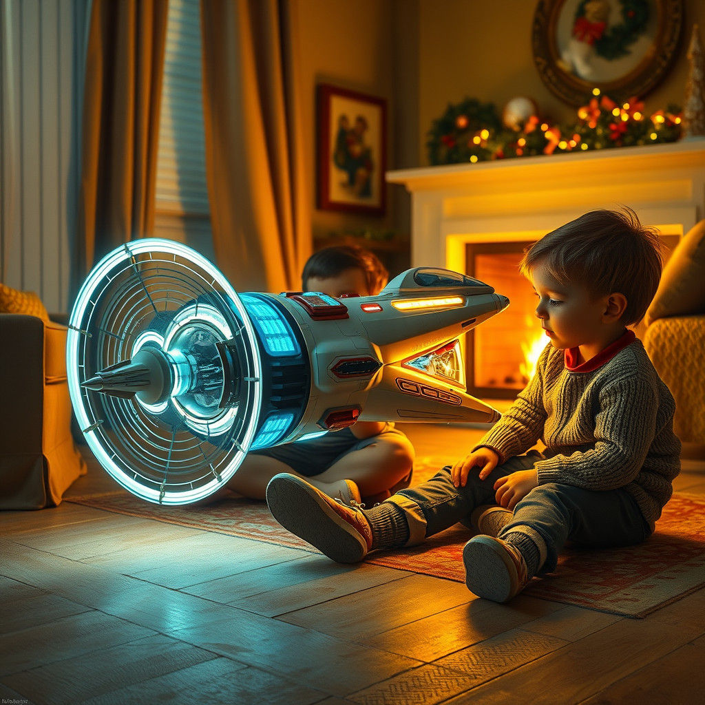 Children's Christmas with Futuristic Toy, Rockwell Style