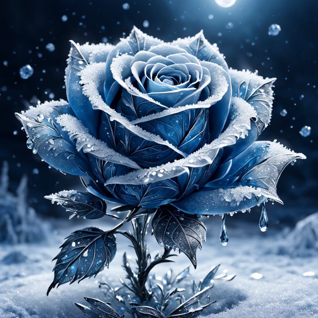 Icy Rose Sculpture with Shimmering Winter Magic