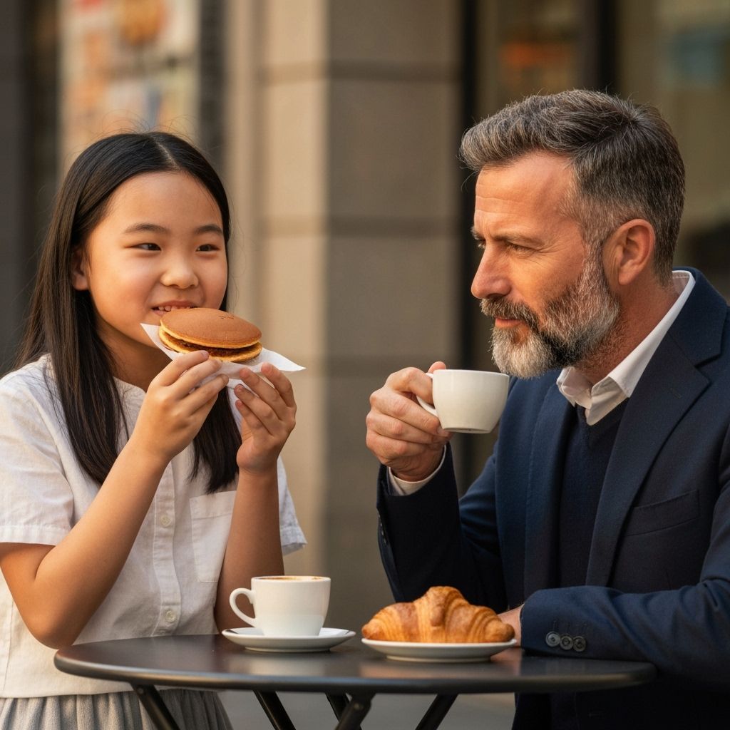 Japanese Girl Eats Dorayaki, Italian Man Sips Espresso