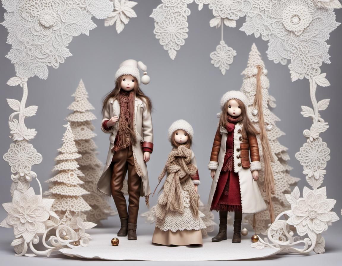Detailed Christmas Scene with Lace and Leather