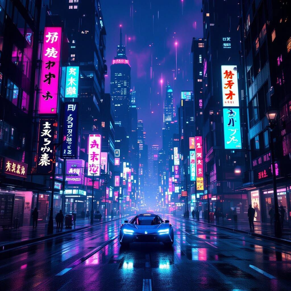 Cyberpunk Cityscape at Midnight with Neon Lights