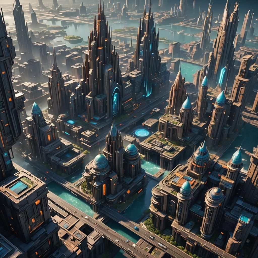 Futuristic Sci-Fi Cityscape in Detailed Matte Painting