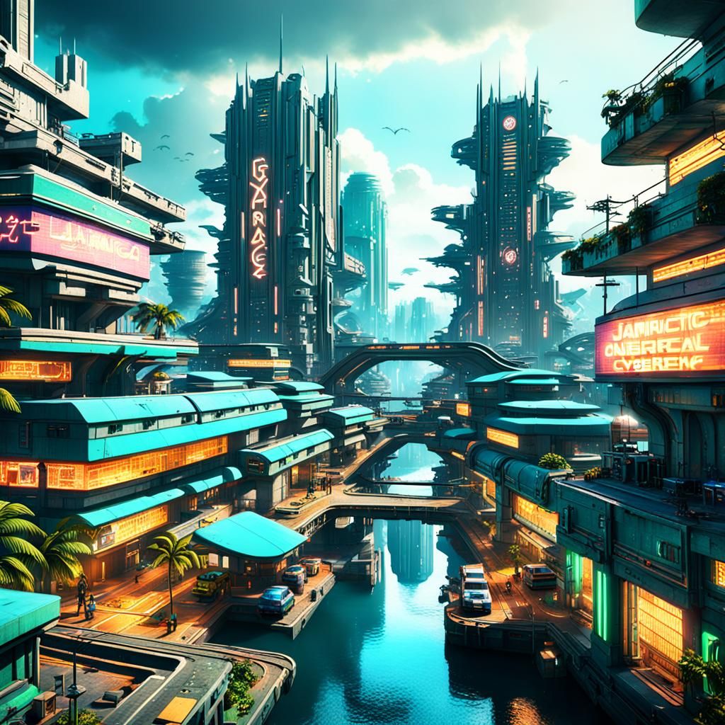 Cyberpunk City of Jamaica: Futuristic Concept Art