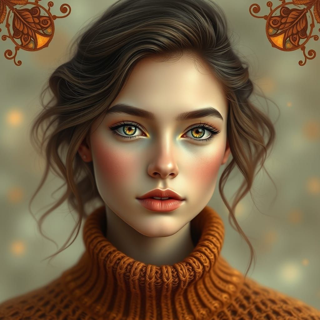 Ethereal Woman with Shimmering Eyes in Art Nouveau Style