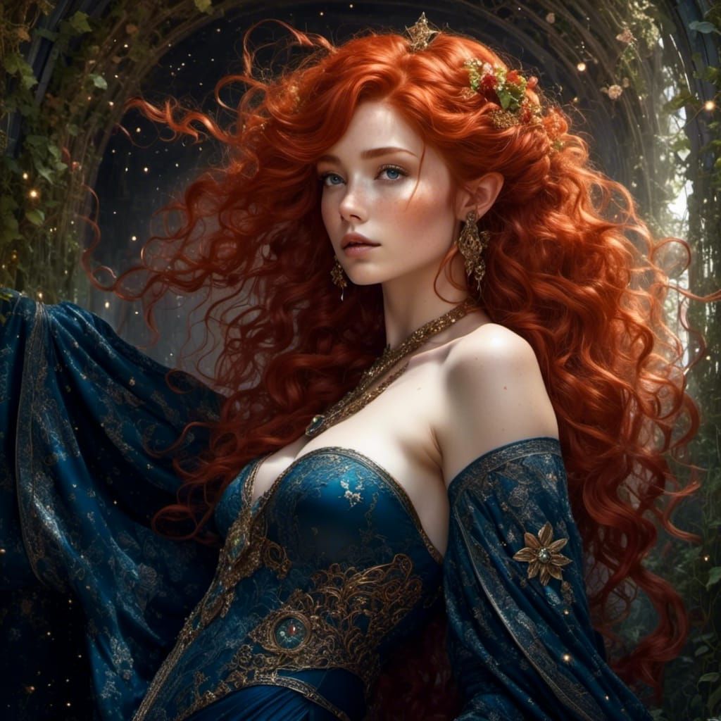 Fallen Star: Red-Haired Goddess in Rococo Style