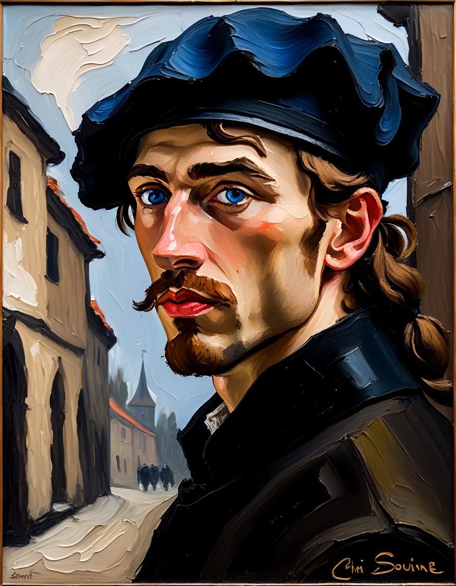 Medieval Man in Earthy, Impressionistic Portraiture