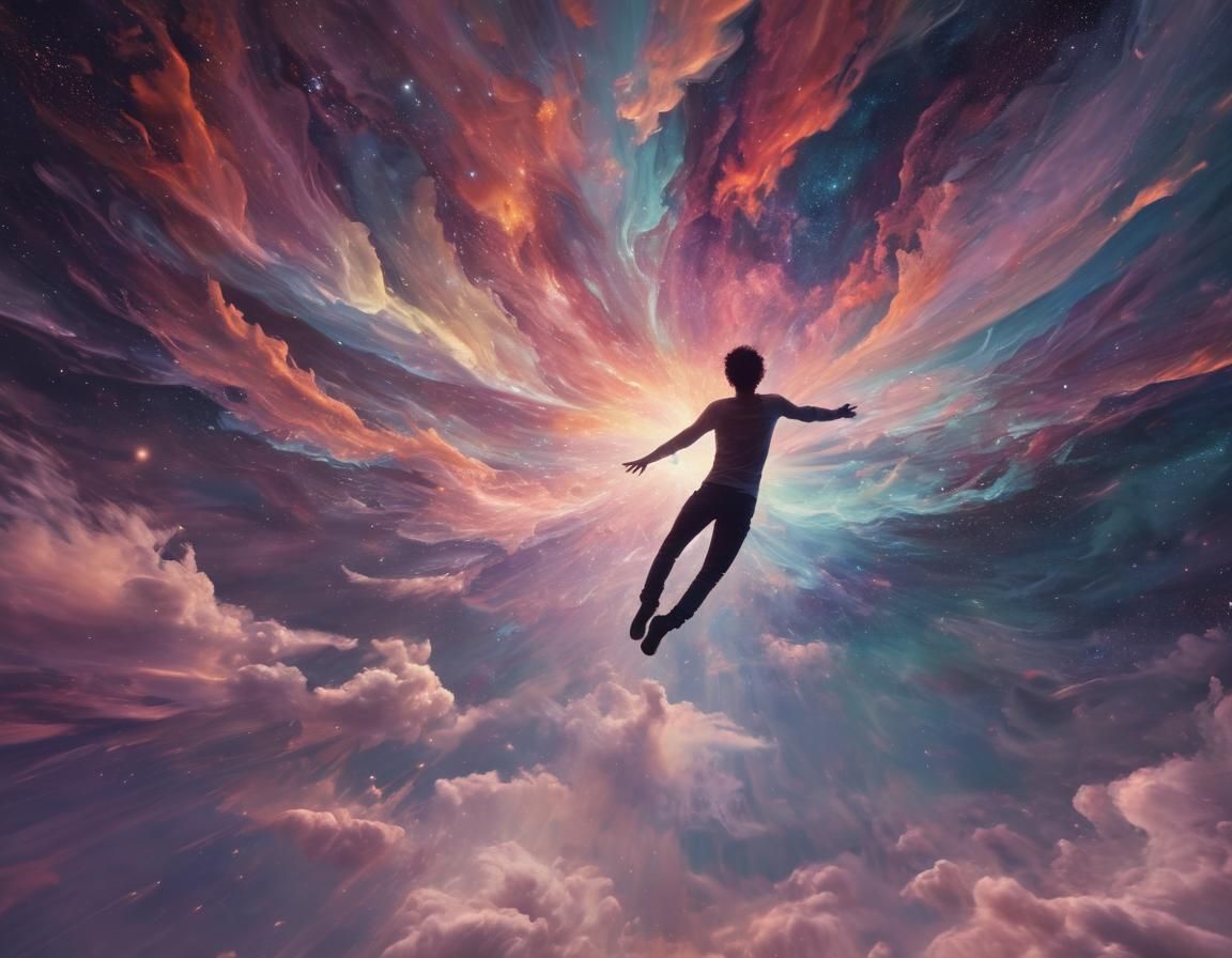 Ethereal Person Floating in Starry Space