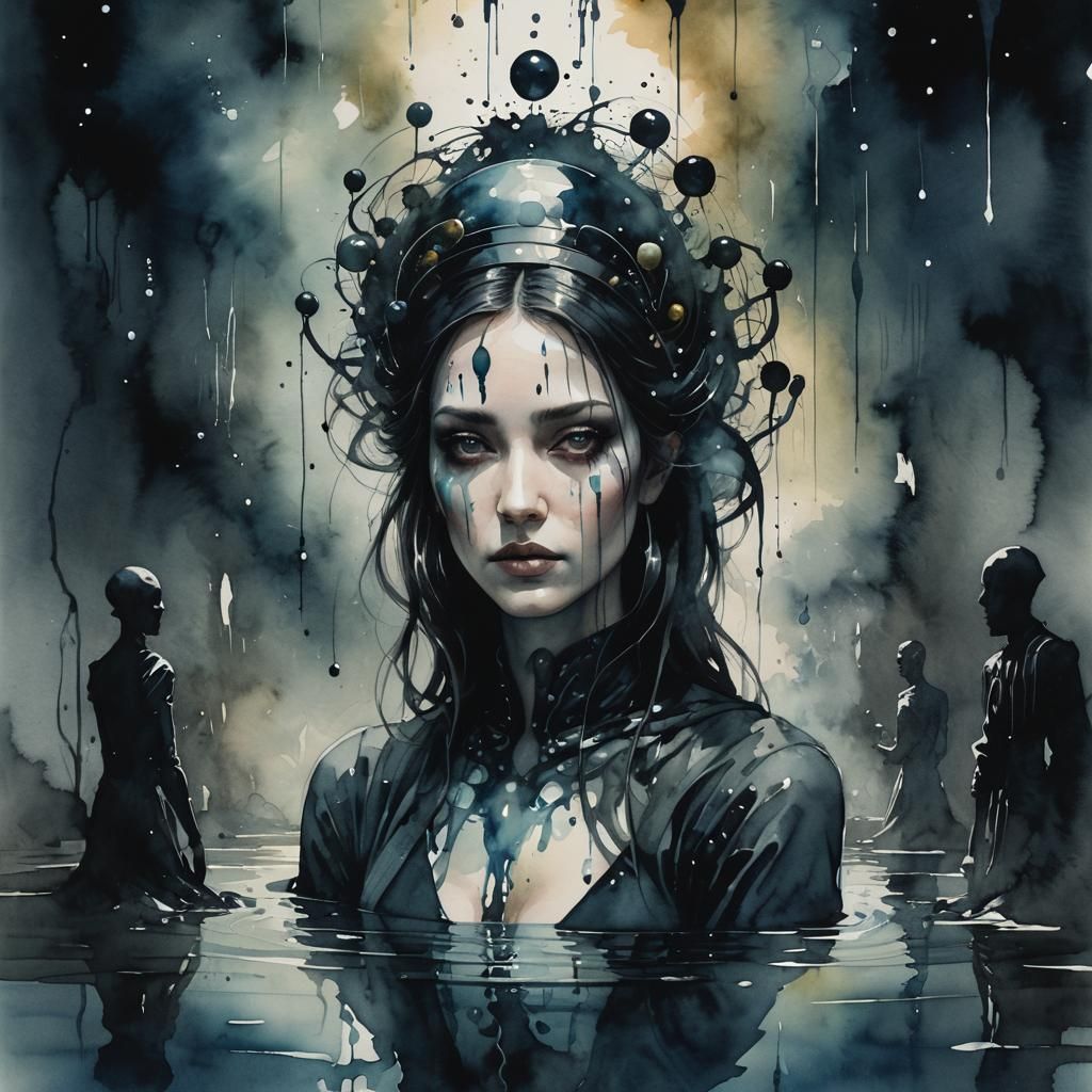 Surreal Oracle in Dark Moody Watercolor Style
