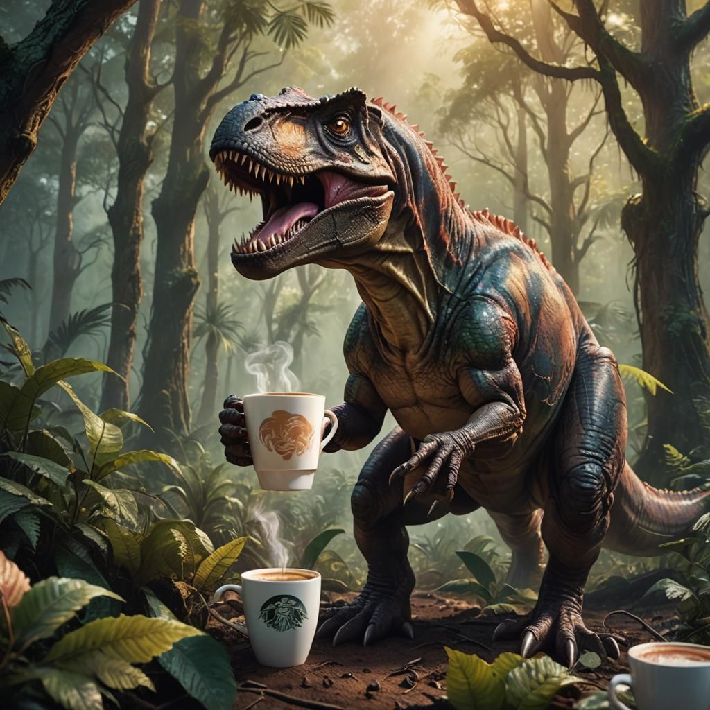 T-Rex Coffee Break in Prehistoric Forest