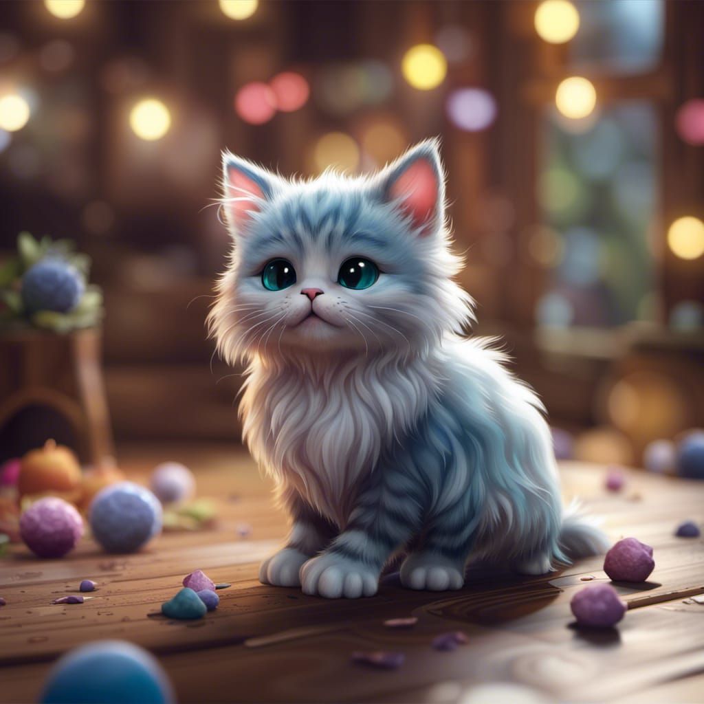 Adorable Maine Coon Kitten Fantasy Art