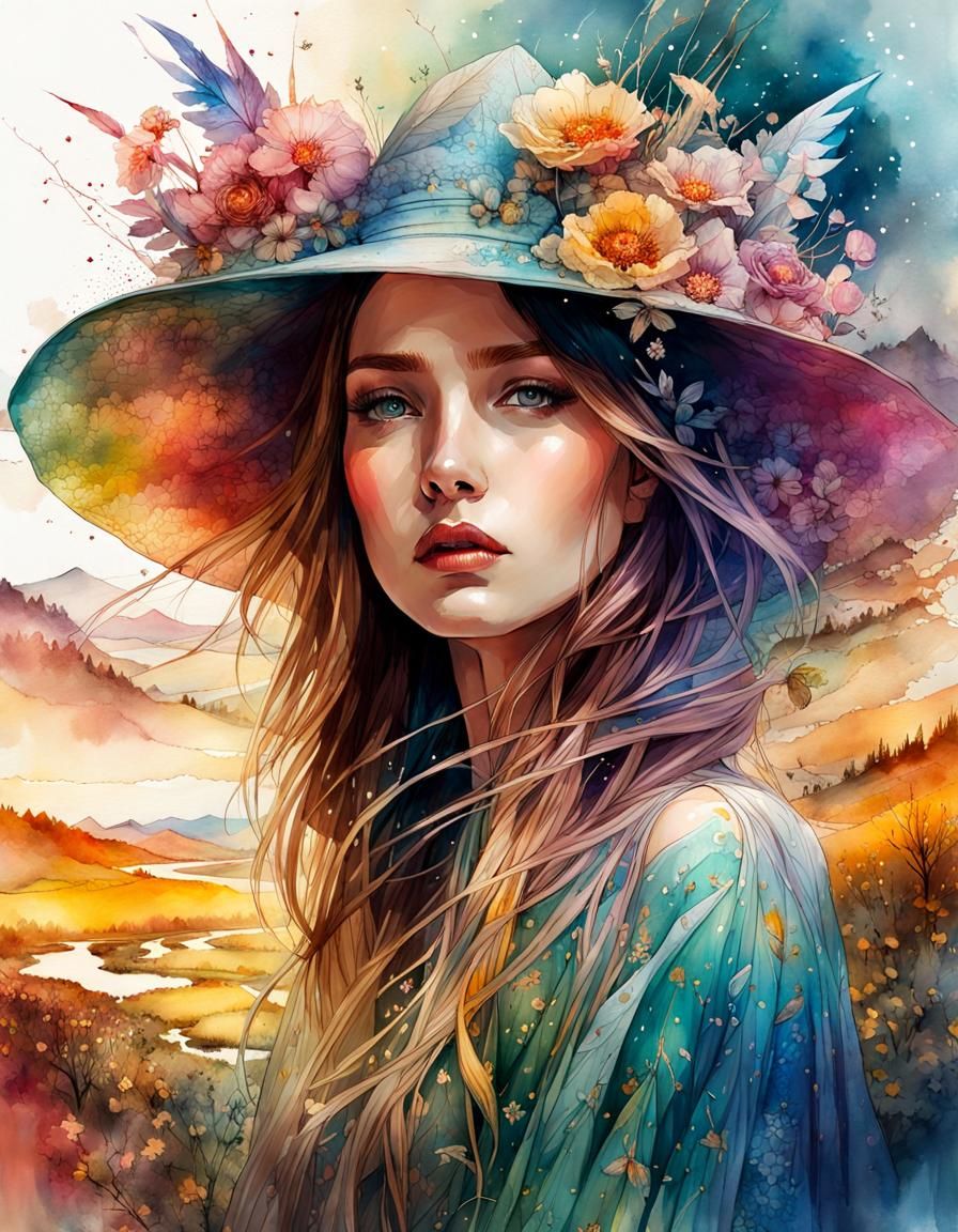Fantasy Girl Portrait in Digital Watercolour Style