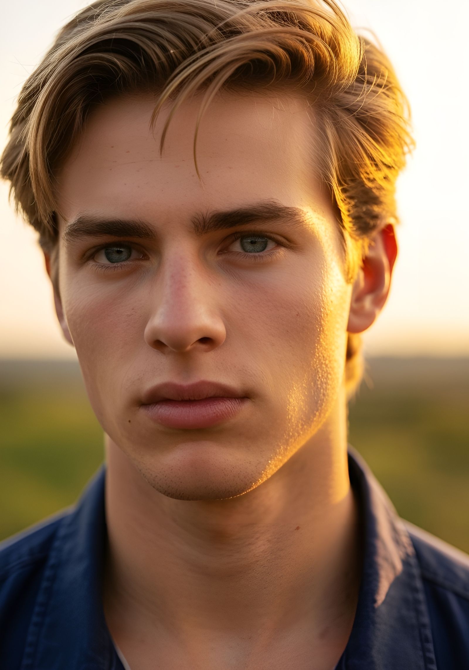 Handsome Blond Man With Blue Eyes: Close-Up Portrait
