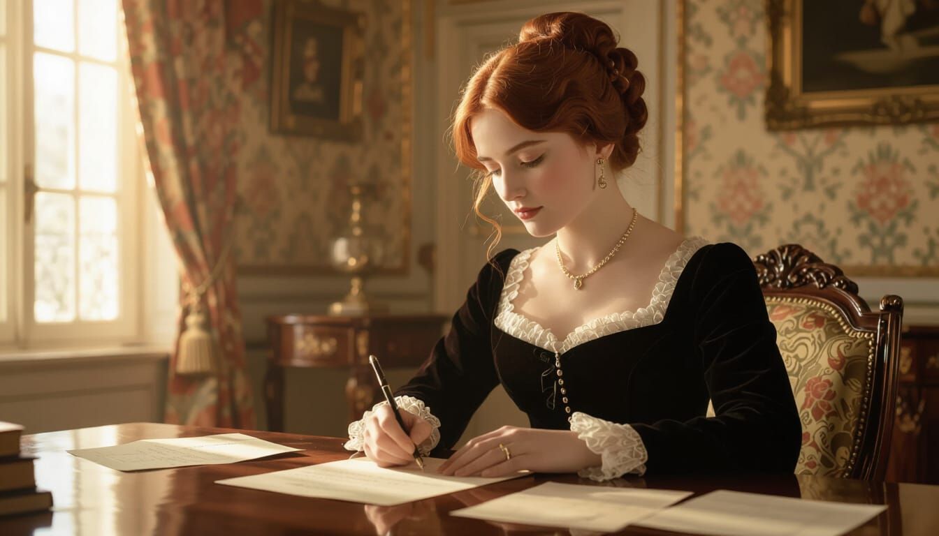 Noblewoman Writing a Letter in Golden Hour Light