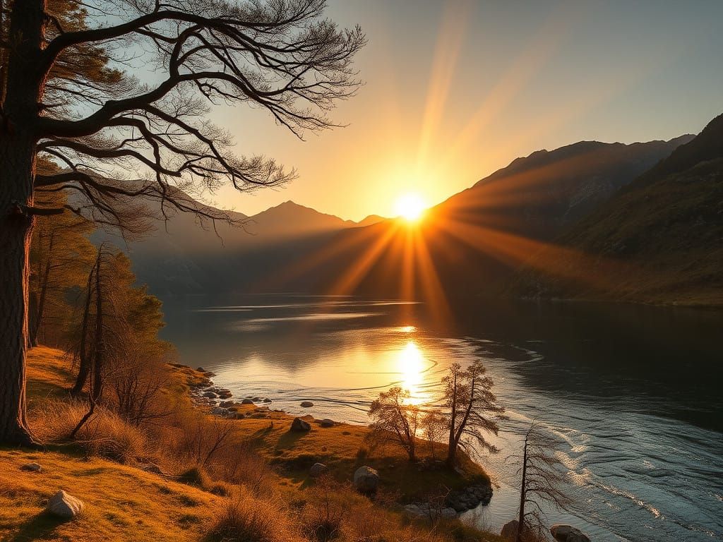 Serene Mountain Lake Landscape at Sunset