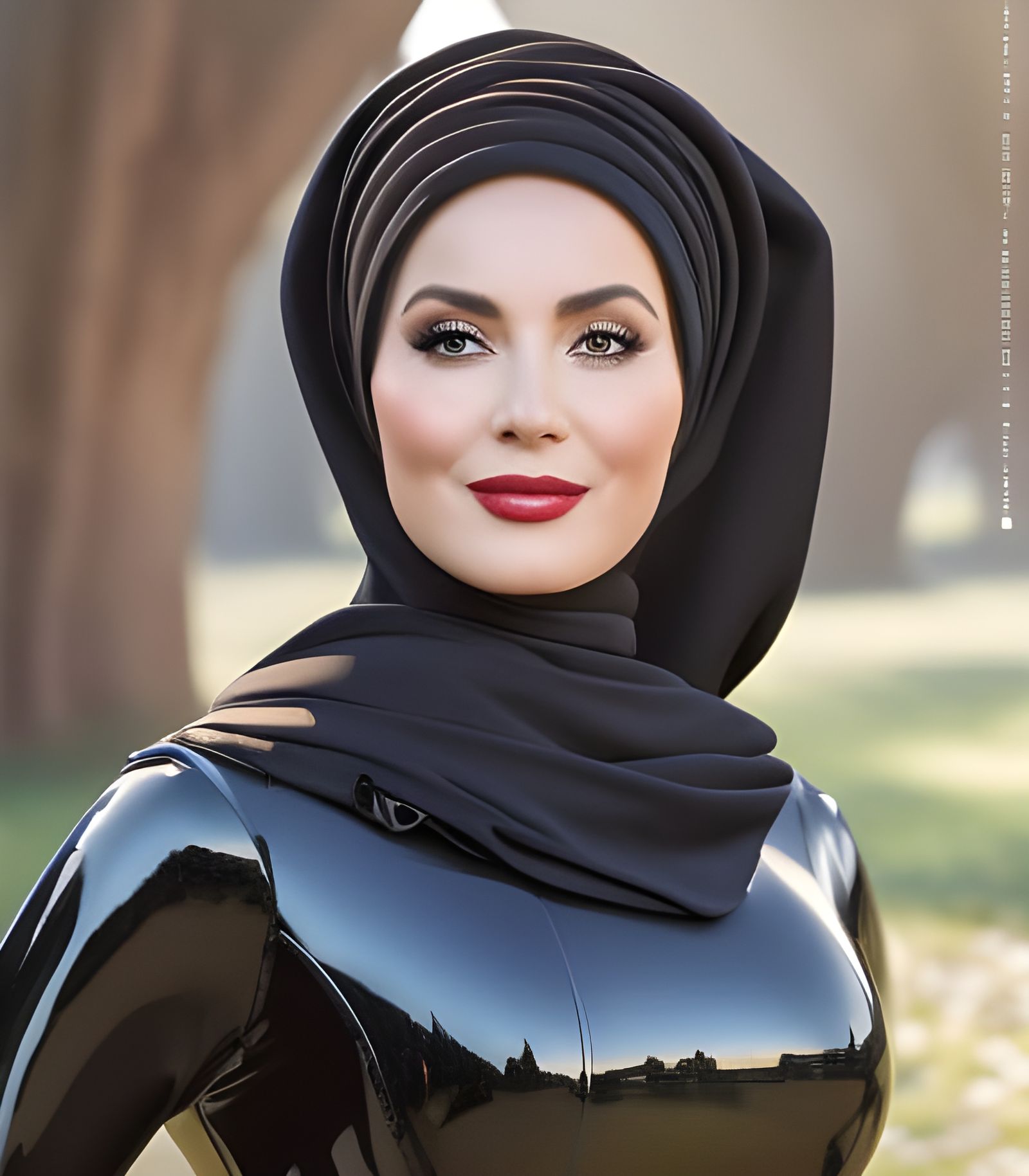 European Woman in Hijab and Latex Dress