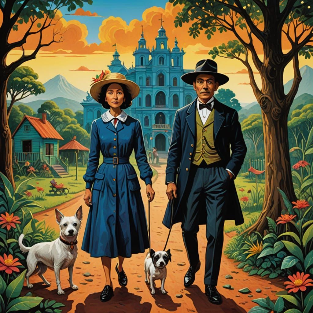 Vibrant Colombian Folklore Heroes in Whimsical Dreamlike Set...