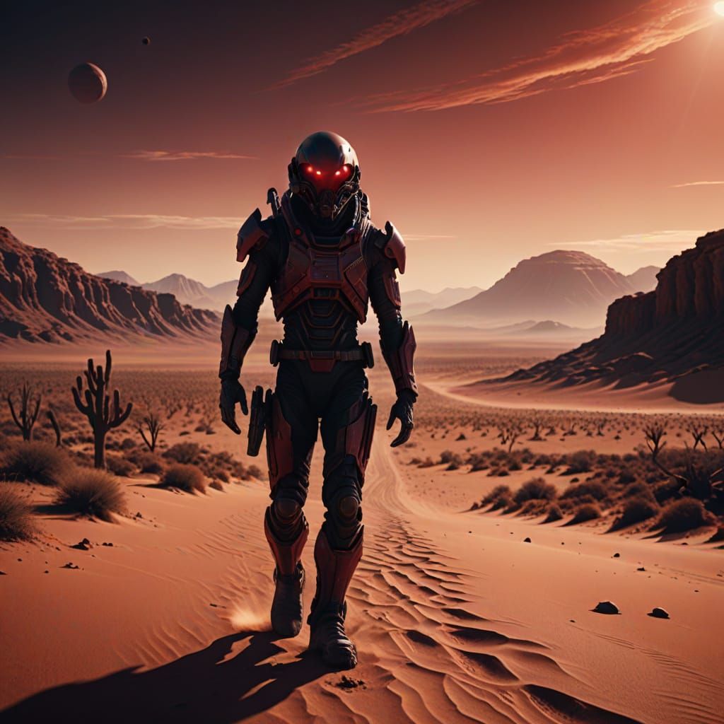 Alien Explorer in Dramatic Desert Landscape