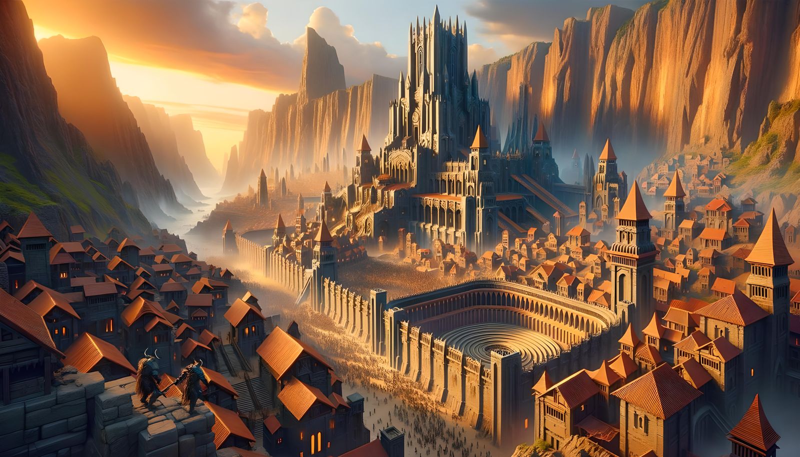 Orc Viking City in Canyon at Sunset: Matte Painting