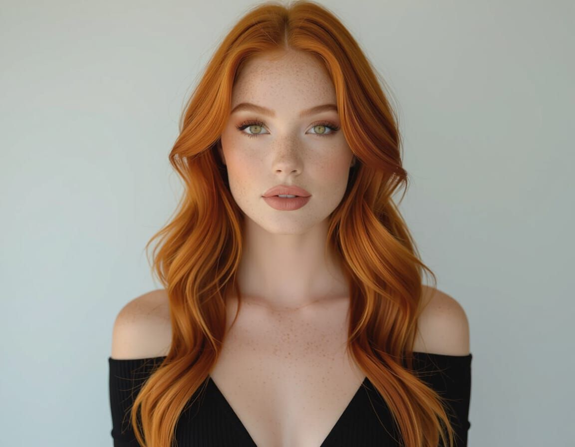 Photorealistic Portrait of a Ginger Woman with Dramatic Ligh...