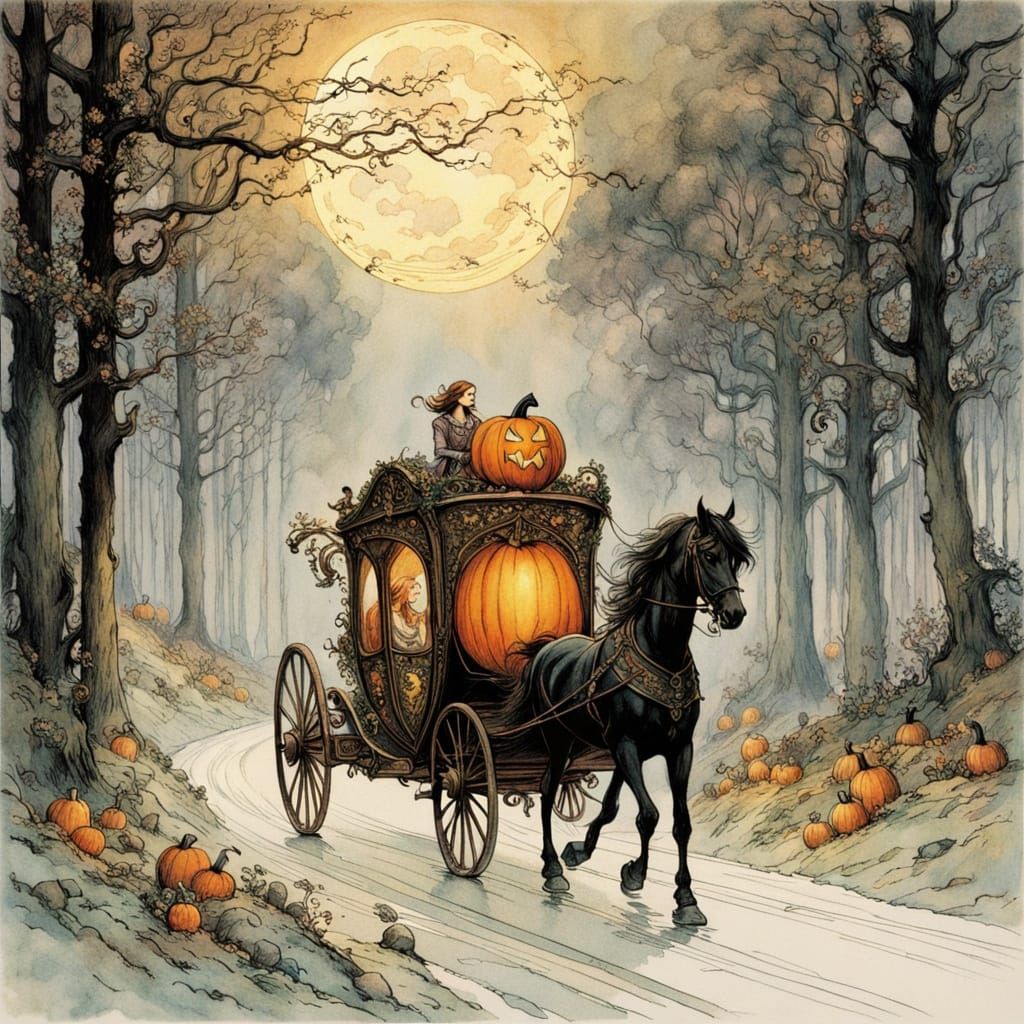 Fantasy Pumpkin Carriage in Whimsical Style
