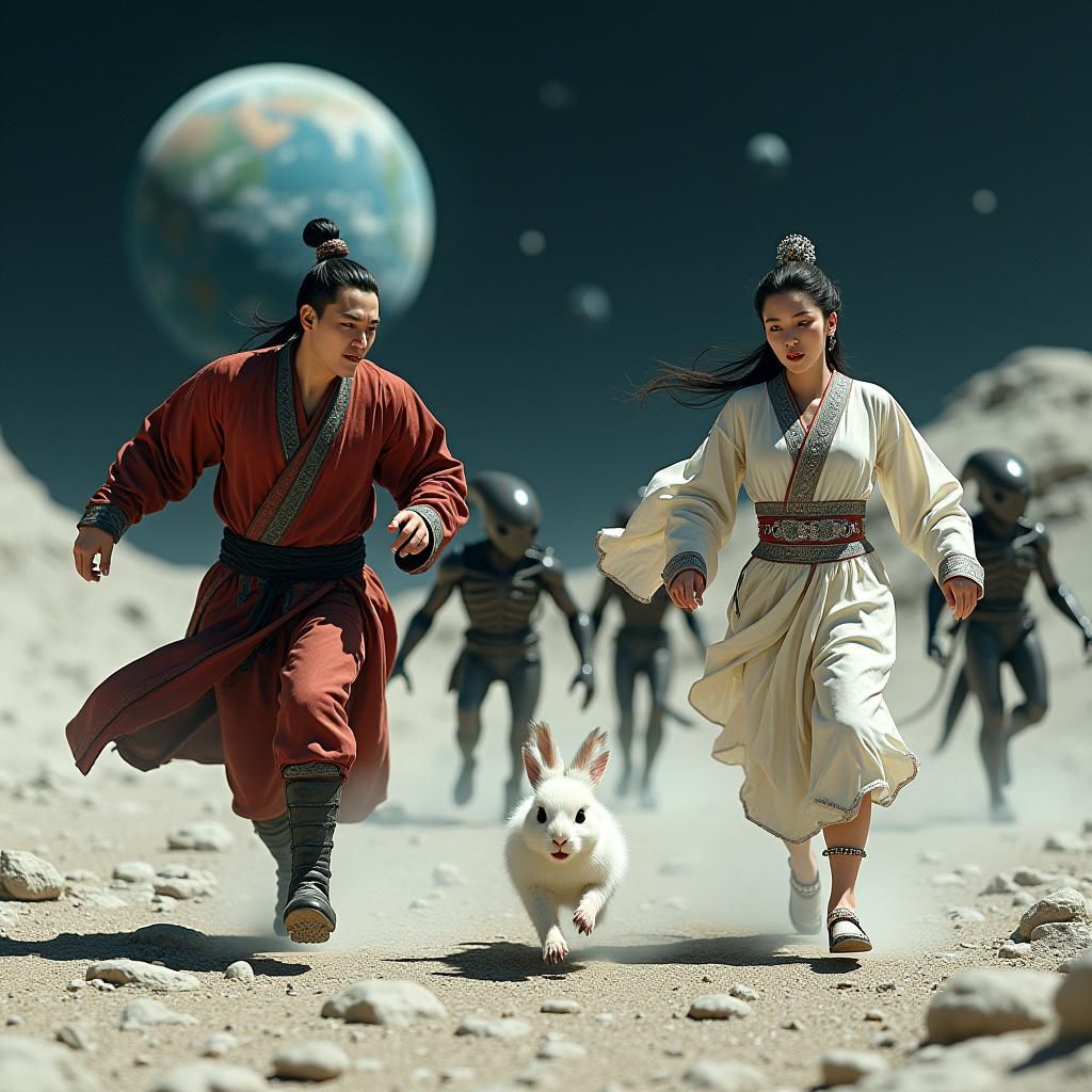 Lunar Escape: Wu Gang and Chang'e Flee Xenomorphs