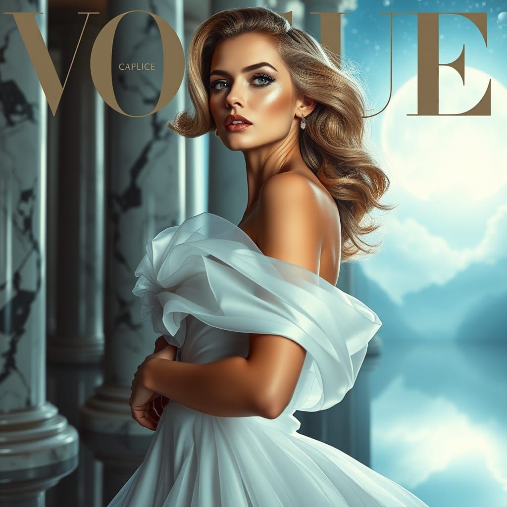 Striking Model in Couture Gown, Vogue Style