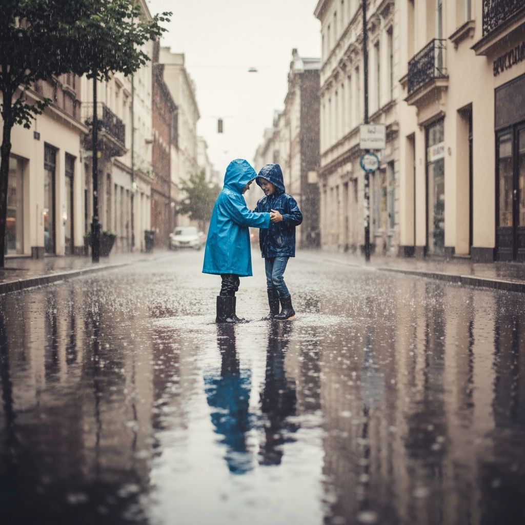 Rainy City Scene in Impressionist Style