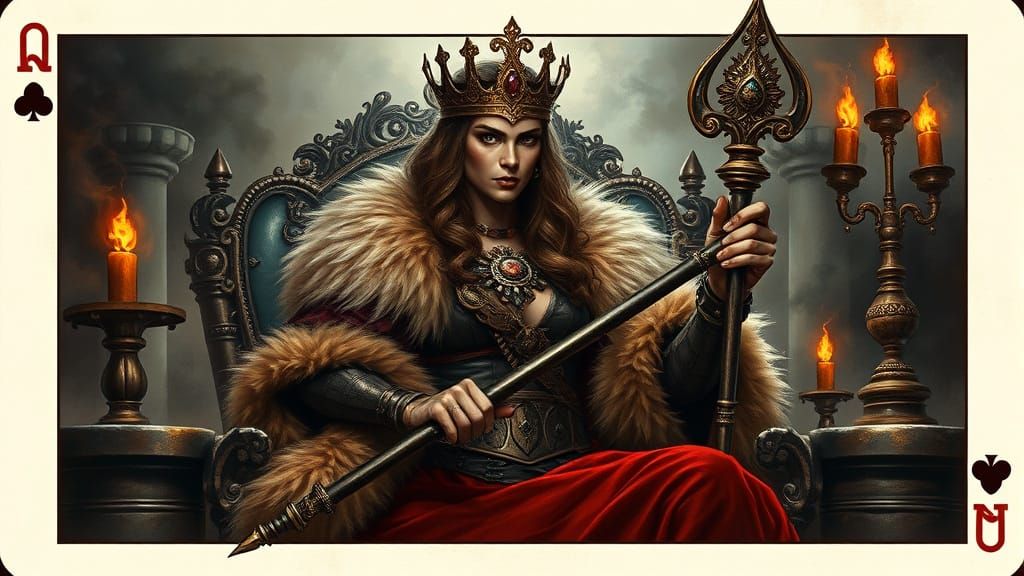 Barbarian Queen of Clubs in Dark Fantasy Style