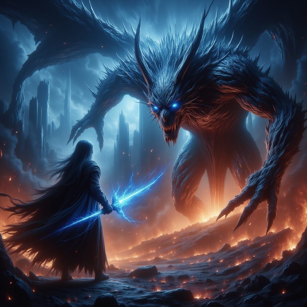 Epic Demon Summoning Battle in Dark Fantasy Style