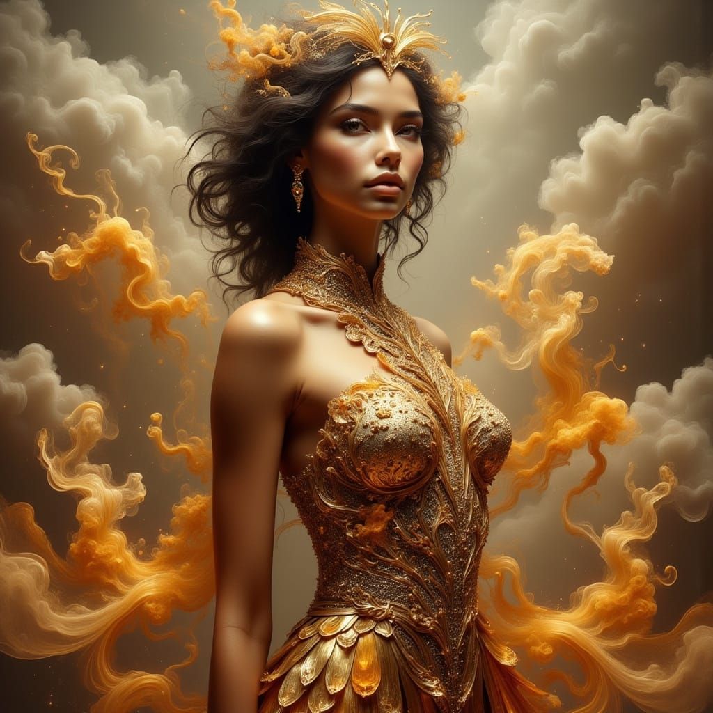 Lioness Woman in Fantastical Savanna Scene