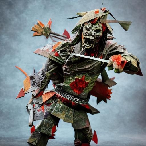 Origami Warrior Zombie Papercraft in 8K