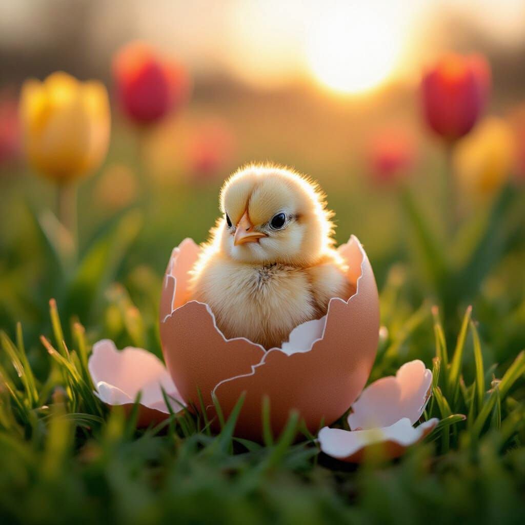 Chick Hatching at Sunrise in Wildlife Art Style