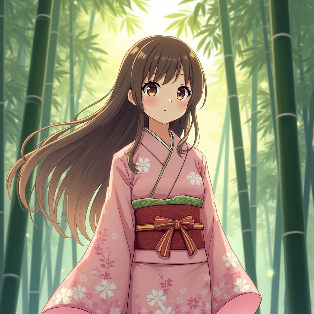 Anime Girl in Bamboo Forest: Shinkai and Ghibli Style